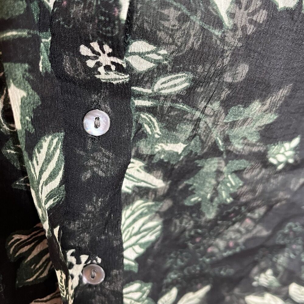 Free People Floral Sheer Blouse Green Womens Small Tasseled Cottage Forest fairy - Picture 5 of 9